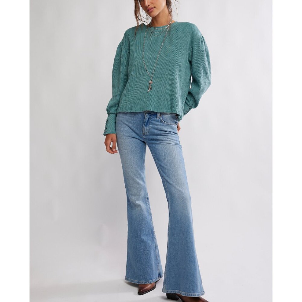 FREE PEOPLE We The Free Lapis Cuff Long Sleeve Top / Cypress - Picture 5 of 6